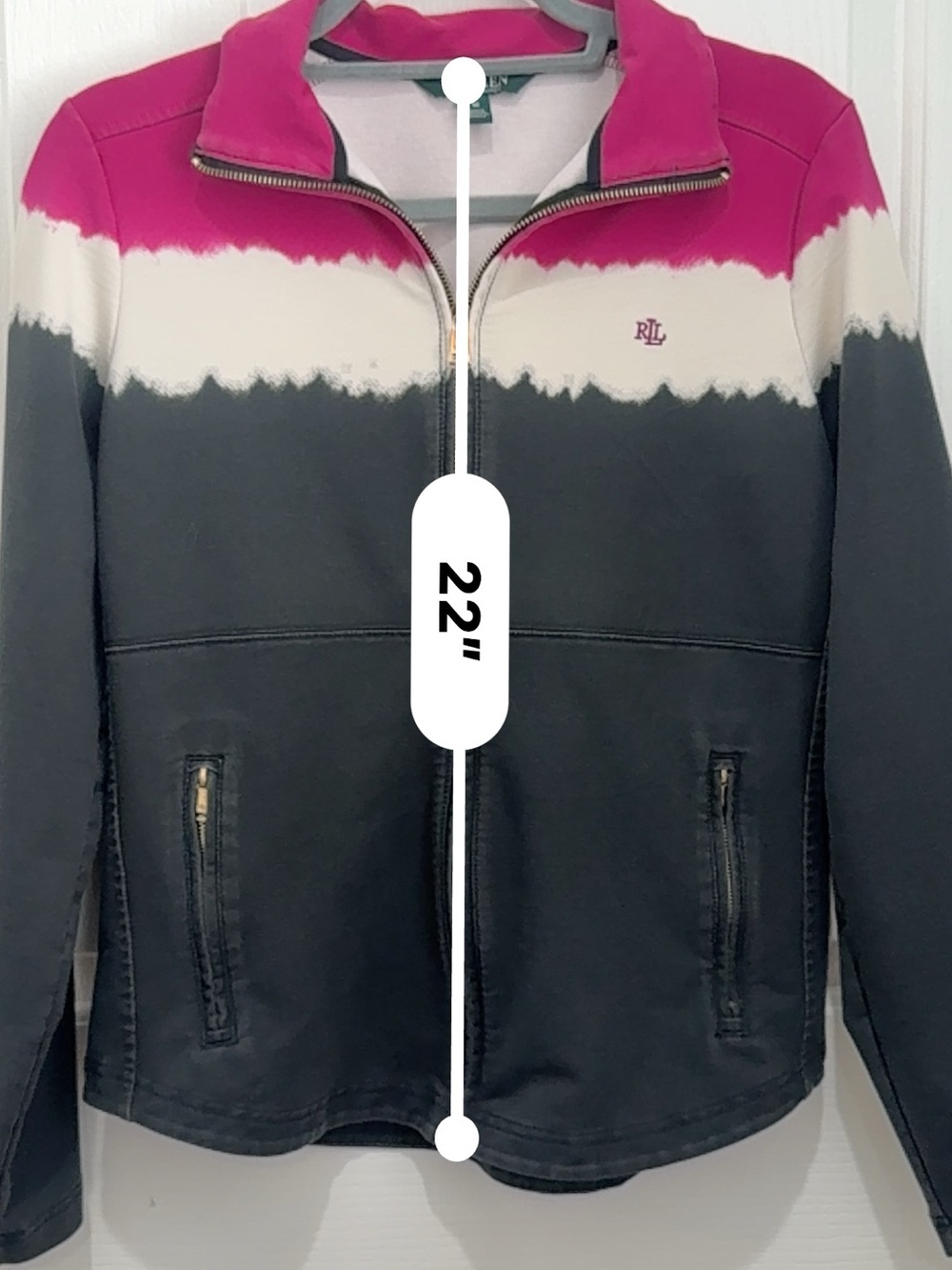 Lauren Ralph Lauren Pink, Cream & Black Colorblock Zip Jacket - Size Medium - Picture 7 of 7